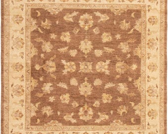 8x8 Area Rug, 8x8 Square Oushak, 8x8 Brown Cream Square Oushak Rug, 8x8, Modern Handmade Rug, 8x8 Rugs, Botanical Floral Style, Rug 8x8, 58s