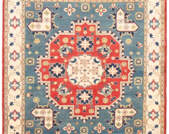 8x8 Area Rug 8x8 Vintage Rug 8x8 OVERSIZE SQUARE VINTAGE Rug 8x8 Large Area Rug 8x8 Rugs Shades Of Blue & Red Vintage Rug For Living Room