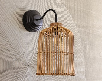 Rattan Sconce Lamp Made Of Stick, Rattan Sconce Lamp Rattan Lamp Shades Sconces Hand-Crafted Sconce Lamp Mid Century Modern Hallway Entrway