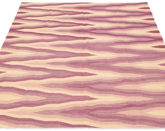 8x10 Kilim Rug, 8x10 Pink & Purple Kilim Rug, 8x10 Oversize Kilim Rug, Large Area Rug, Aesthetic Hand Woven Rug, 8x10 Rug, Zigzag Style, 60s