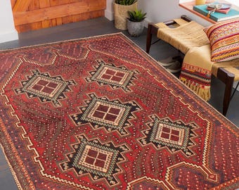 4x6 Red Cream Vintage Rug, 4x6 Vintage Rug, Wool Hand Woven Rug, 4x6 Rug, Tribal Style, Home Living Floor Rugs, Vintage Rug 4x6, Bedroom