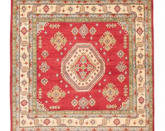 7x7 Area Rug 7x7 Square Vintage 7x7 OVERSIZE SQUARE VINTAGE Rug 7x7 Large Area Rug 7x7 Rugs Wool Handmade Turkey Red & Cream Vintage Rug 60s