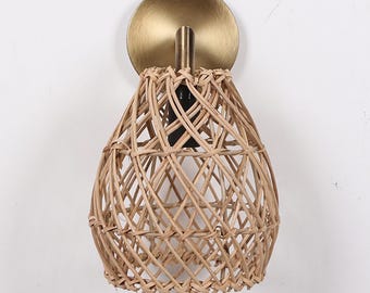 Gold Rattan Sconce Lamp, Sconce Lamps, Handmade Wall Sconce Lamp, Lighting Wall Light, Wall Lighting Decor, Mid Ceuntry Lampe Lampe