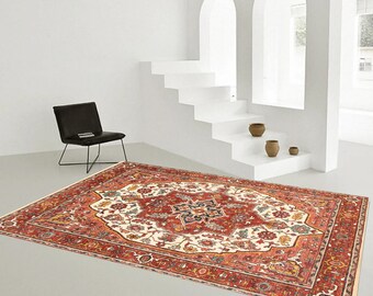 9x12 Rug 9x12 Turkish Rug 9x12 Oversize Turkish Rug Large Area Rug 9x12 Wool Handmade Vintage Rug Red and Beige Turkish Rug Antique Rug 60s