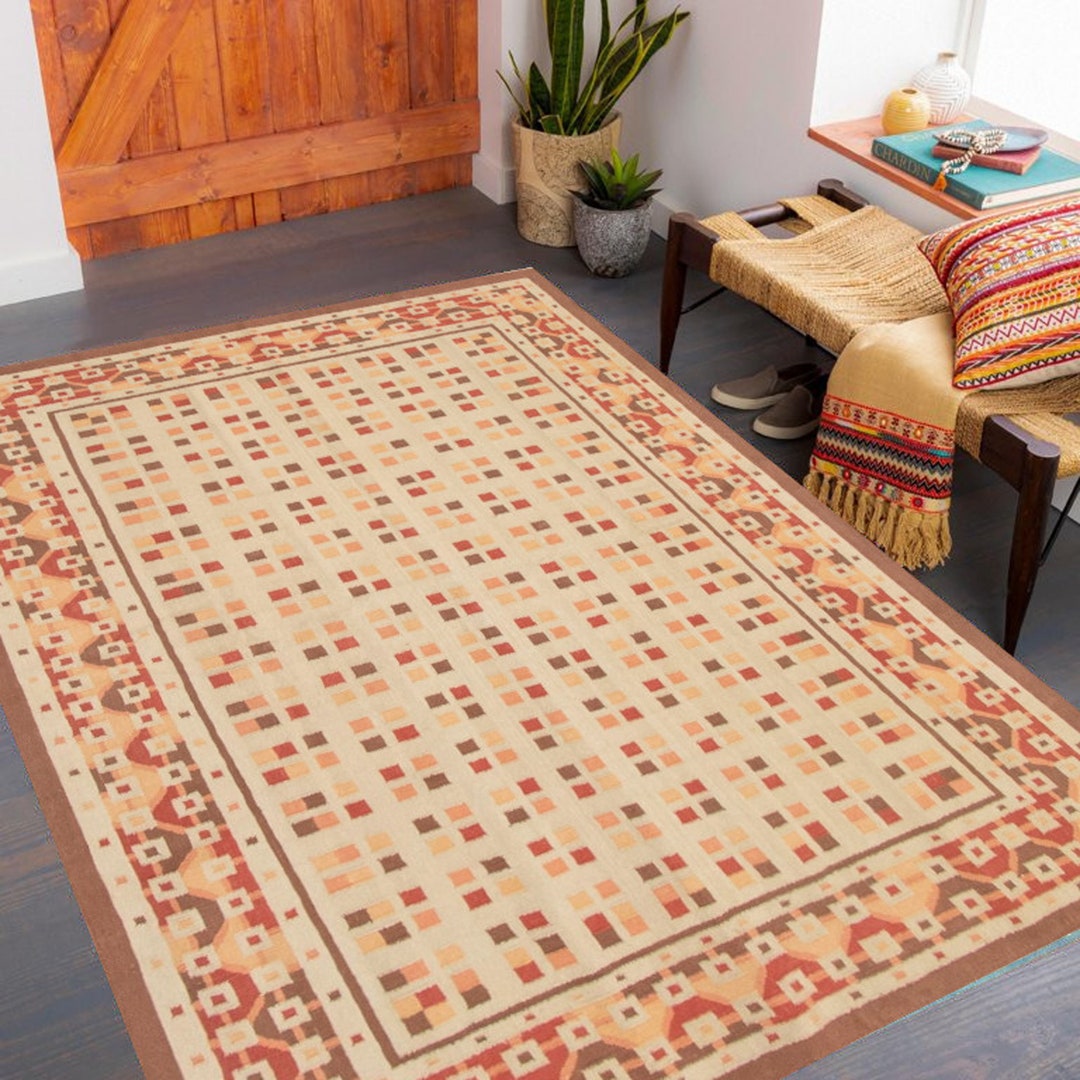 6x9 Area Rug, 6x9 Modern Kilim, 6x9 Brown & Cream Vintage Kilim Rug