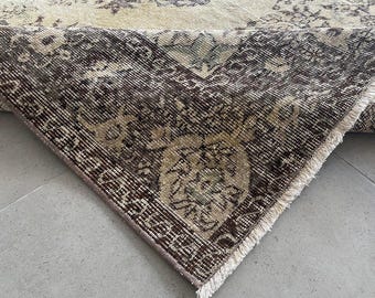 5x9 Cream and Brown Turkish Vintage Rug, 5x9 Vintage Rug 5x9 Rug Handmade Wool Rug 5x9 Area Rug Oriental Style Living Room Rug Bedroom Rug