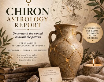 May include: A beige ceramic vase with gold kintsugi-style cracks, positioned next to three stacked vintage books labeled Healing, Self Knowledge, and Transformation, a small crystal, a candle, and a card reading A Deeper Understanding A More Authentic You.