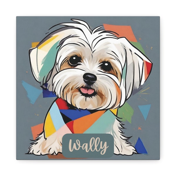 Cute Maltese Canvas Print Dog Artwork for Hallway Personalize Maltese Wall Art Gift for Maltese Lover Gift for Dog Lover Dog Mom Gift