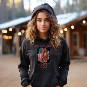 Chinese New Year Hooded Sweatshirt for Lunar New Year Hoodie Year of the Dragon Boba Drinker Sweatshirt 2024 Chinese NY Gift for Boba Lover