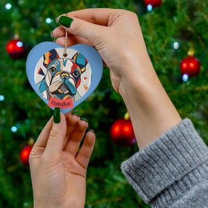 Personalized French Bulldog Ornament for Dog Lover Custom Dog Keepsake Dog Memorial Gift for Dog Owner Heart Christmas Ornament Frenchie