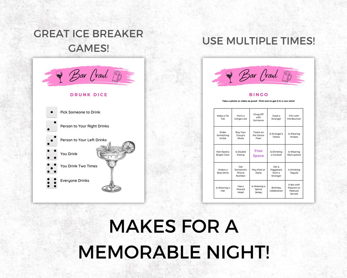 Bar Crawl Games Bundle, Printable Bar Hopping Games for Birthday — free download