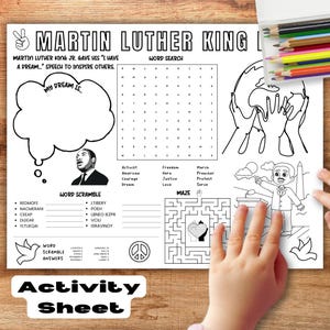 MLK Day Coloring Activity Placemat Printable, Classroom Activity, Homeschool Activity, Martin Luther King Jr Day, Black History Month,