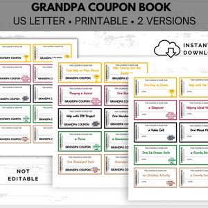 Bons de réduction grand-père, carnet de bons pour grand-père, cadeau pour grand-père à imprimer, fête des pères, bon d'anniversaire d'un enfant, cadeau de dernière minute, PDF
