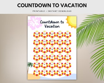 Stay Organized and Excited Tropical Vacay Countdown Printable,30-Day Countdown to Vacation Tracker Printable,  Countdown Calendar, PDF