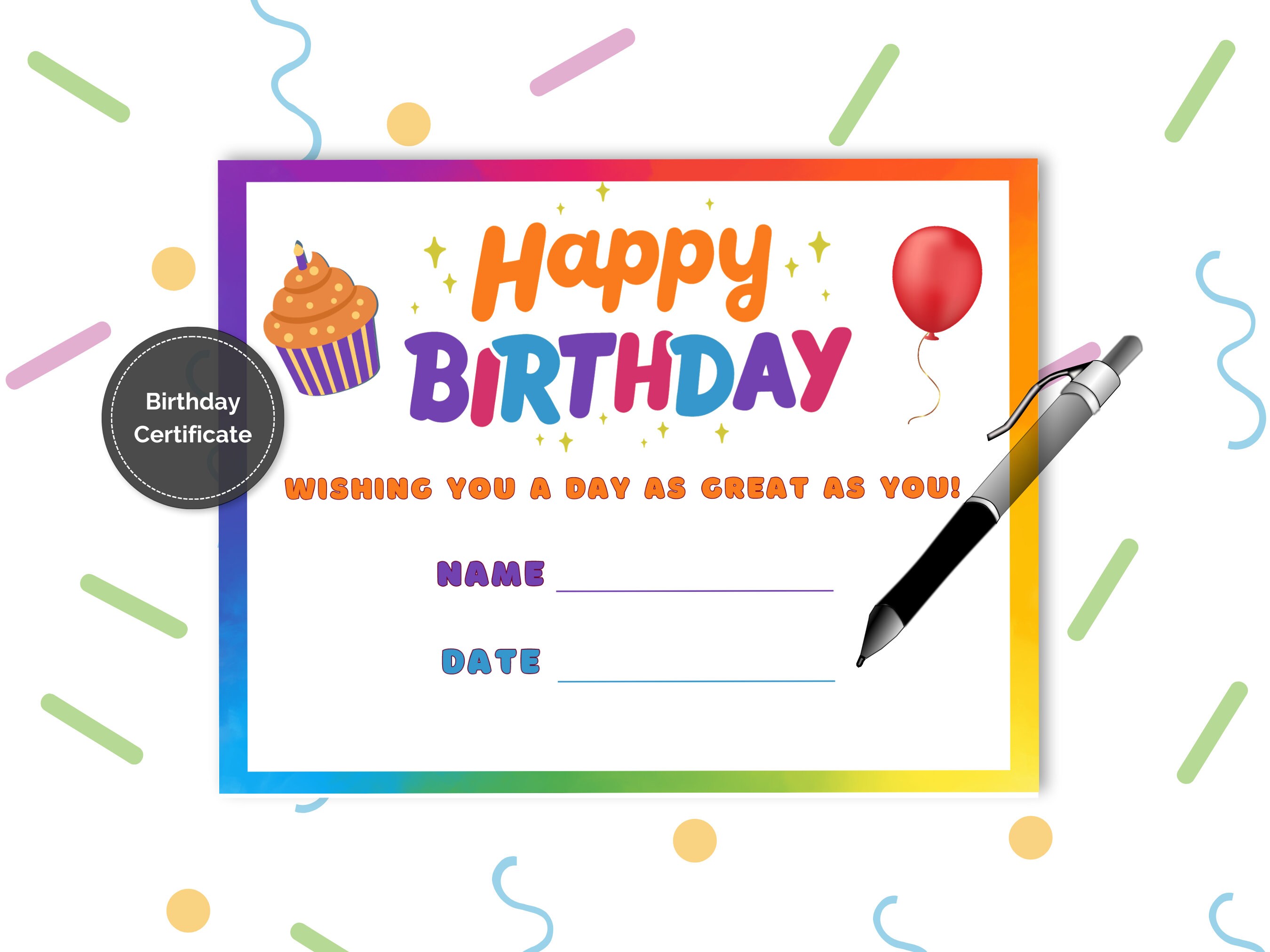 Printable Birthday Certificate Etsy Printable Birthday Certificate Etsy