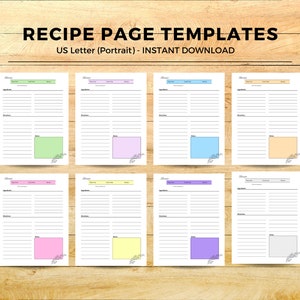 Página de receita, cartão de receita, folha de receita, carta dos EUA em PDF, página preenchível, modelo de página de receita mínima, cartão de receita moderno para impressão, editável