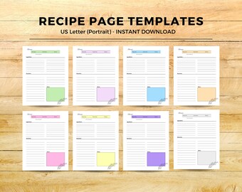 Recipe Page, Recipe Card, Recipe Sheet, US Letter PDF, Fillable Page, Minimal Recipe Page Template, Modern Recipe Card Printable, Editable