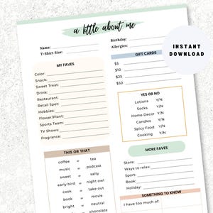 Get to Know Me Questionnaire Printable, Team Building Get to Know Me, Employee Favorites List, Work Exchange Gift, School Staff Survey
