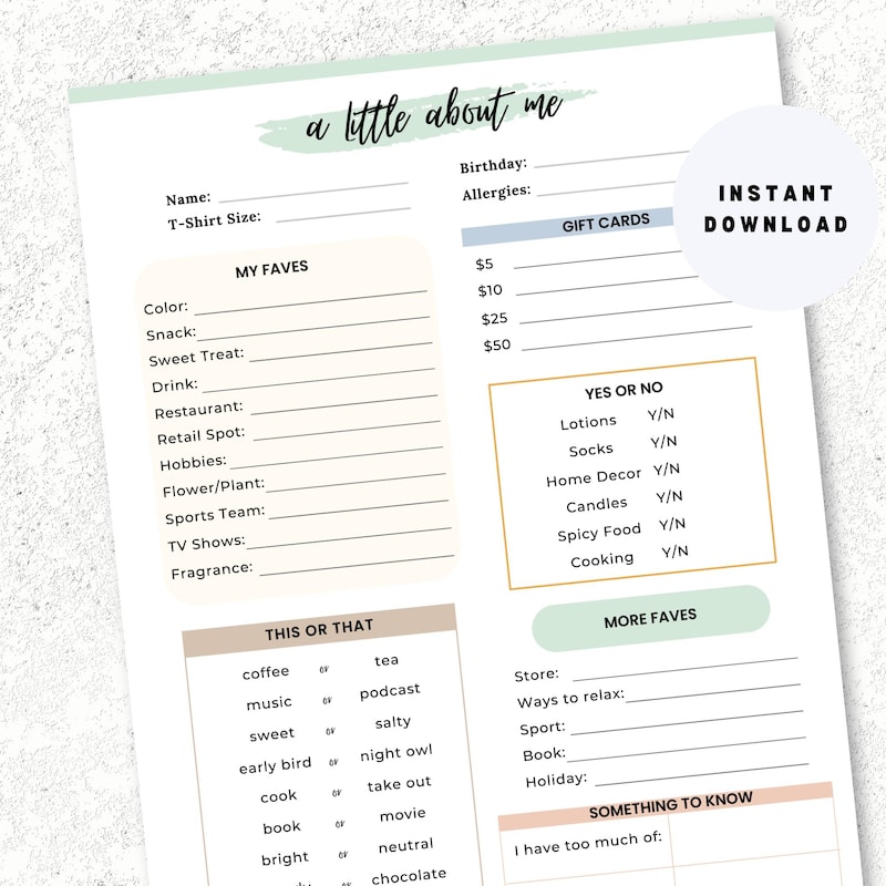 Team Building Get to Know Me Questionnaire Printable - Etsy