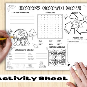 Earth Day Activity Placemat Printable, Happy Earth Day Coloring Page, worksheet, Earth Day Activities, Kids Earth Day Learning Games