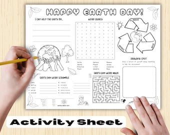 Earth Day Activity Placemat Printable, Happy Earth Day Coloring Page, worksheet, Earth Day Activities, Kids Earth Day Learning Games