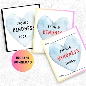 Tarjetas de actos de bondad al azar para imprimir, tarjetas de bondad para niños, Día Mundial de la Bondad, tarjetas de afirmación, demostró bondad hoy, PDF