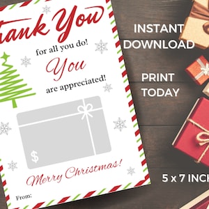 Christmas Thank You Gift Card Holder Printable, 5 x7 Gift Card Holder, Coffee Gift Card, Teacher Gift Card, Appreciation Gift Card Holder