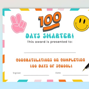 100th Day of School Certificate Printable, Groovy 100 Days Smarter Student Award, Two Sizes, 100th Day Celebration School Classroom Award