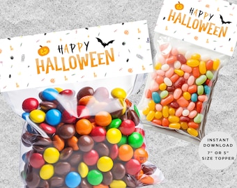 Adorno para bolsa de Halloween imprimible, adorno para bolsa de golosinas, adorno para bolsa de galletas, Halloween para niños, obsequios para fiesta de Halloween, descarga instantánea
