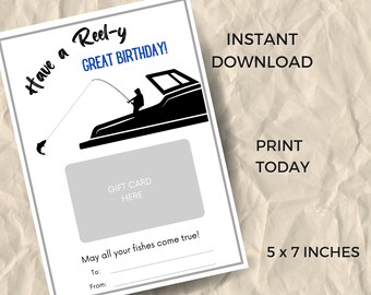 Fishing Birthday Gift Card Holder, Printable card for dad husband teacher Grandpa friend boss cousin uncle fisherman, Instant Download PDF