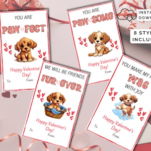 Valentines Day Cards for School, Puppy Cards,Kids School Classroom Exchange,  Dog Valentine Cards, Cute Kids Valentines, Instant Download