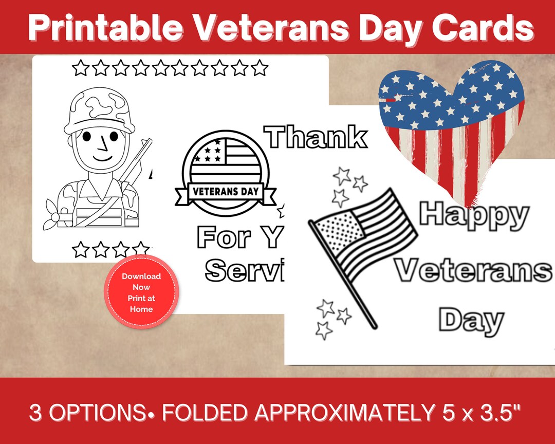 Printable Coloring Veterans Day Cards, Thank You for Your Service