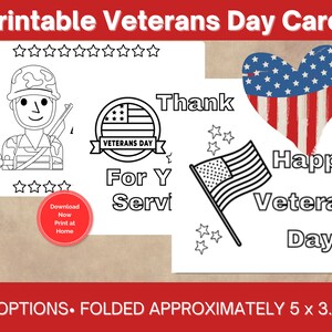 Printable Coloring Veterans Day Cards, Thank You for your Service, Veterans Day gift, gift for military army Navy marines coast guard, PDF