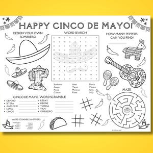Cinco De Mayo Coloring Activity Placemat Printable, Fiesta Game ...