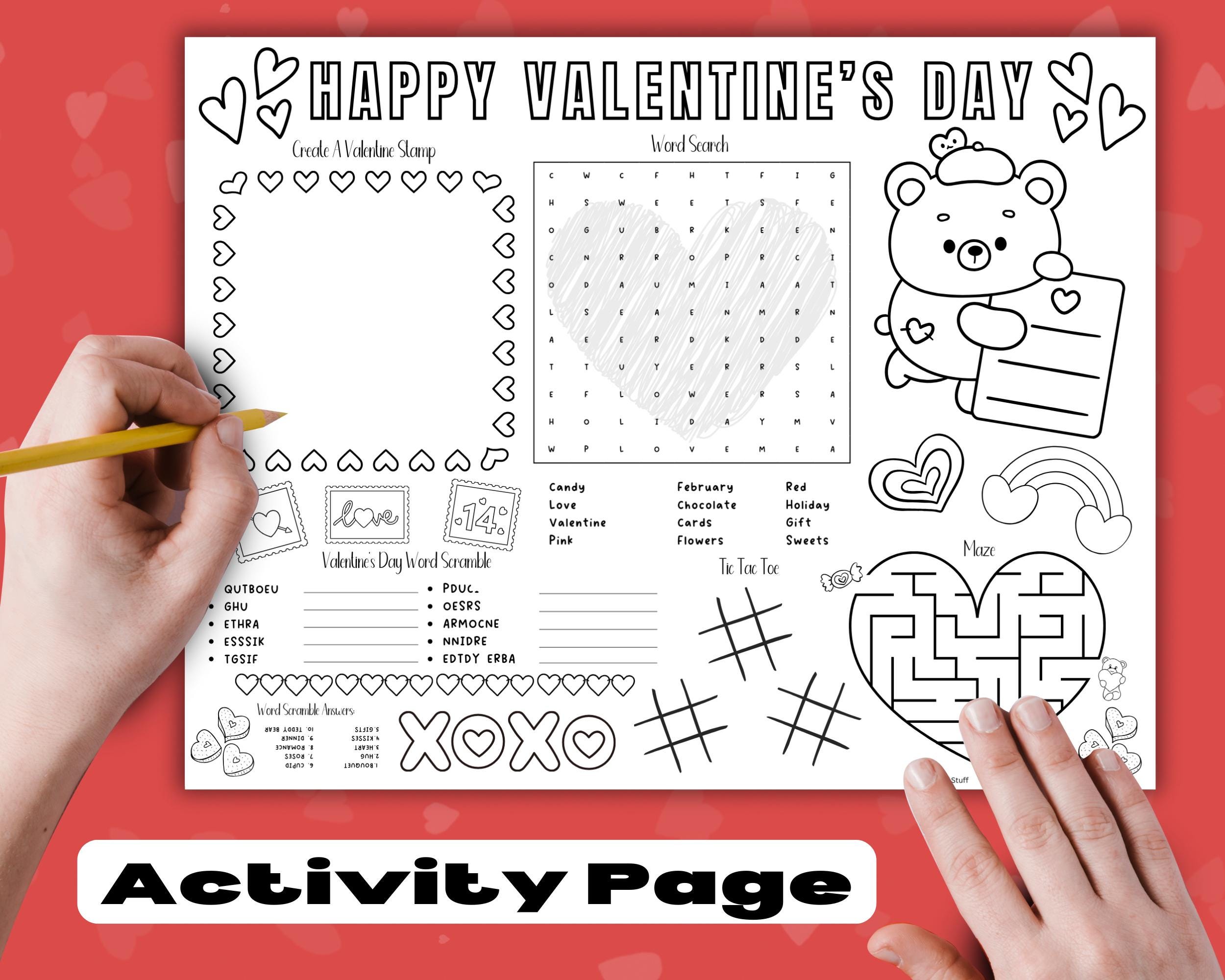 Valentine's Day Coloring Activity Placemat Printable, Kids Table ...
