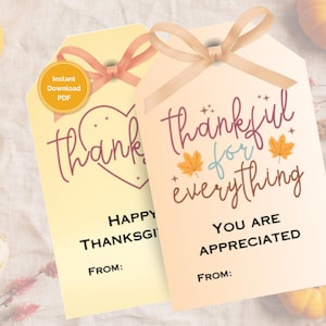Printable Thanksgiving Treat Tags, Fall Printable Tags,  Happy Thanksgiving Tag, Thankful Tags, Friendsgiving Tags, Fall Thank You, PDF