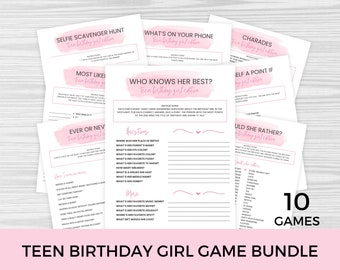 Birthday Games for Teen Bundle, Birthday Teenager Party Games, 11 Birthday Games,  Fun Teenager Girl Birthday Activities, Charades