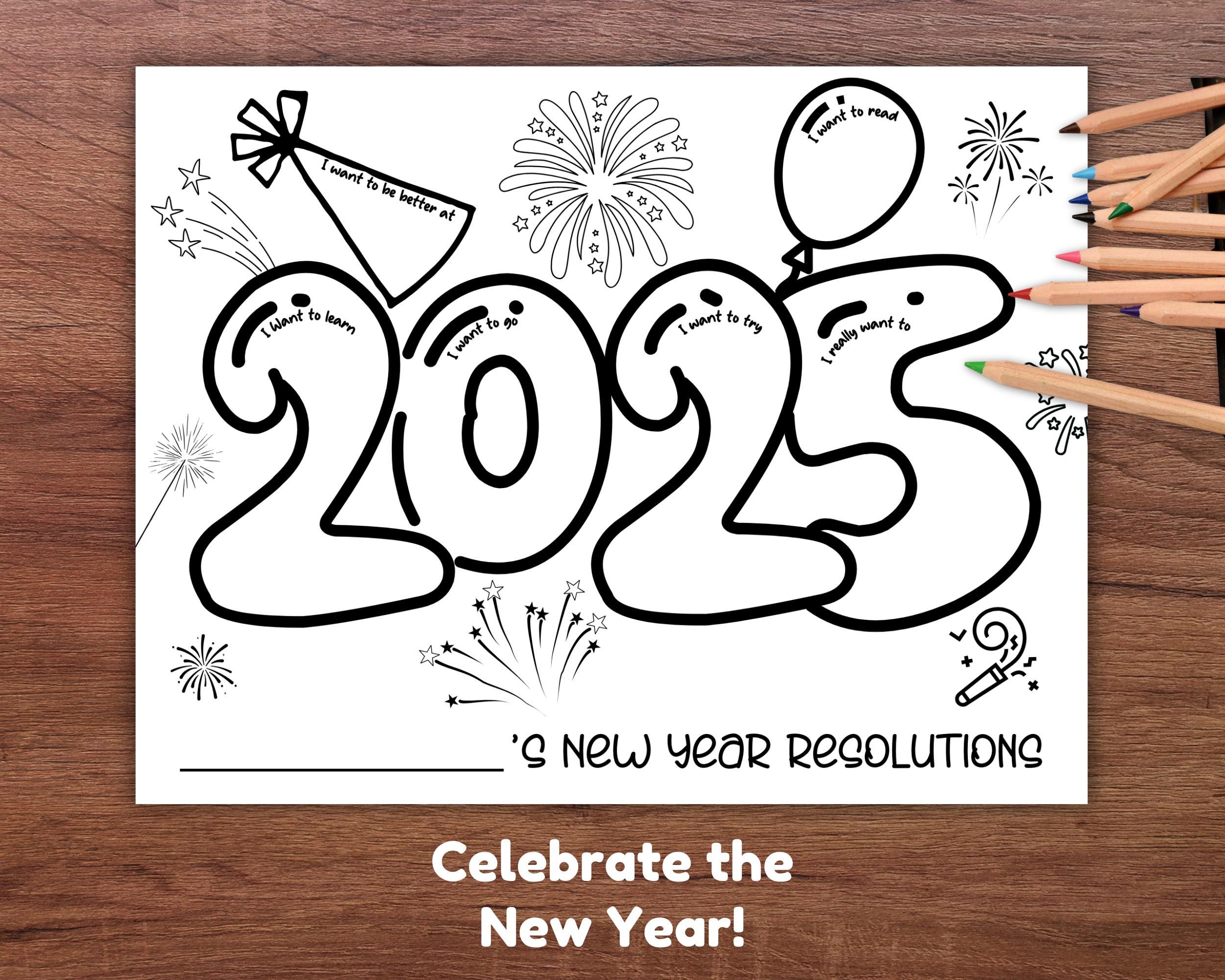 new year's resolutions coloring page for kids 2025, goal