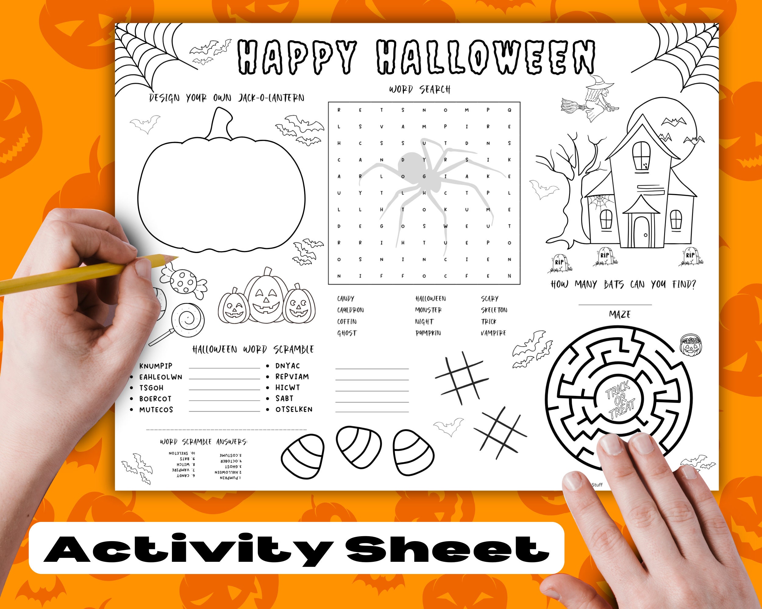 Halloween Activity Page Printable, Halloween Kids Activity Placemat