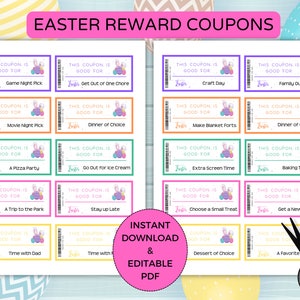 Easter Coupons for Kids Printable, Fillable Kids Easter Coupon Book, Easter Egg Filler, Easter Reward Coupons, Instant Download PDF