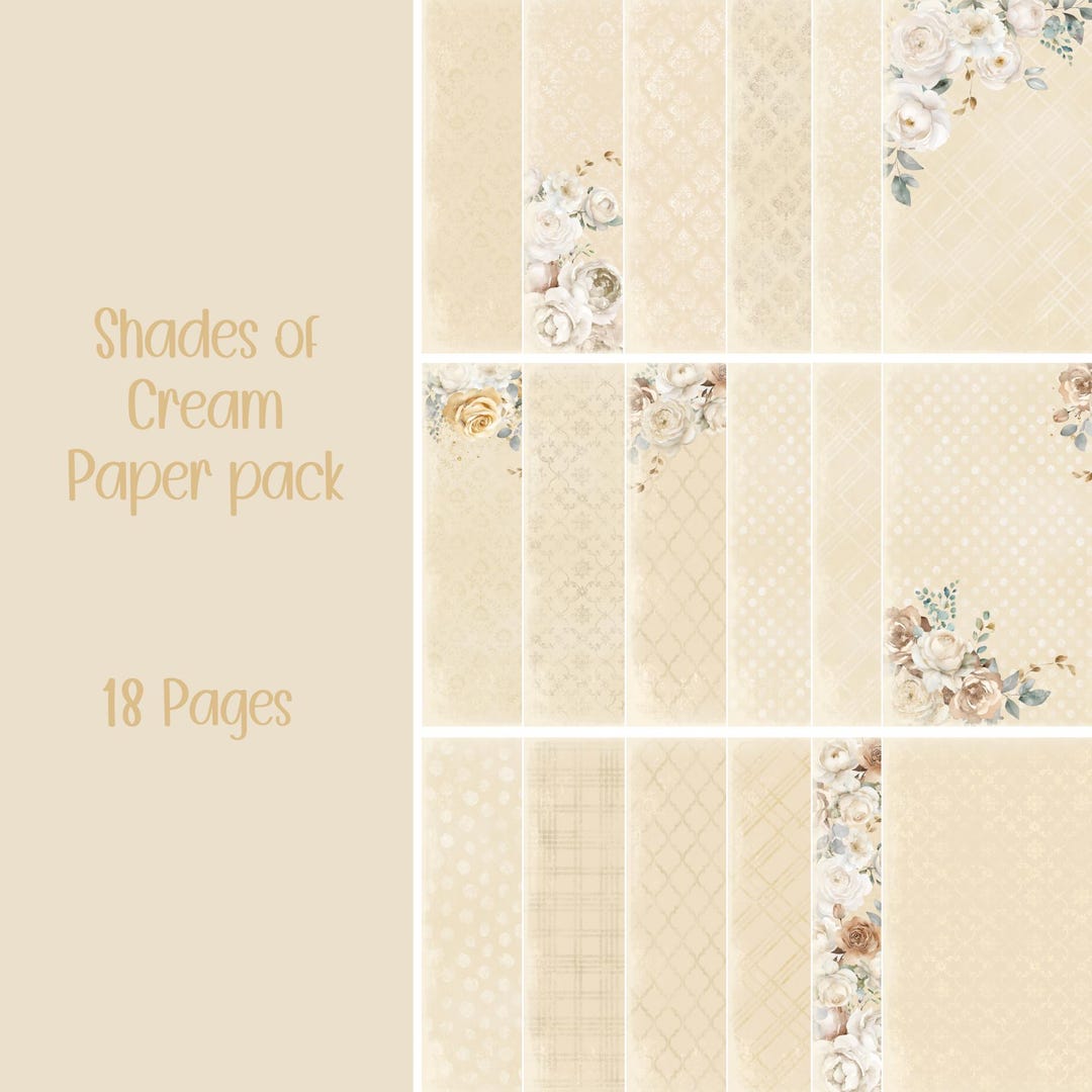 Shades of Cream Paper Pack Scrapbooking, Ephemera, Journal, Digital ...