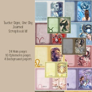 Twelve Signs One Sky Scrapbooking, Ephemera, Journal, Digital Download