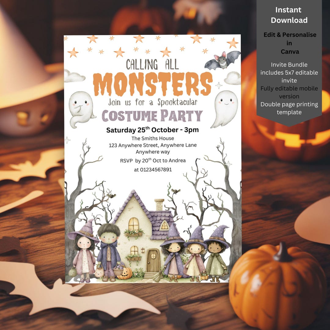 Editable Halloween Costume Party Invitation | Printable Canva Template ...