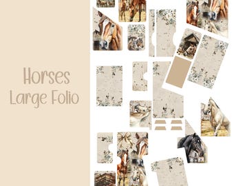 Horses Large Folio Kit Scrapbooking, Ephemera, Journal, Digital Download