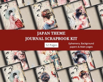 Japan Themed Junk Journal Scrapbooking, Ephemera, Journal, Digital Download