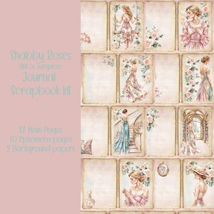 Shabby Rose with a hint of Turquoise Scrapbooking, Ephemera, Journal, Digital Download