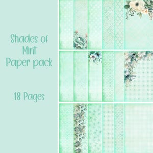 Shades of Mint paper pack Scrapbooking, Ephemera, Journal, Digital Download