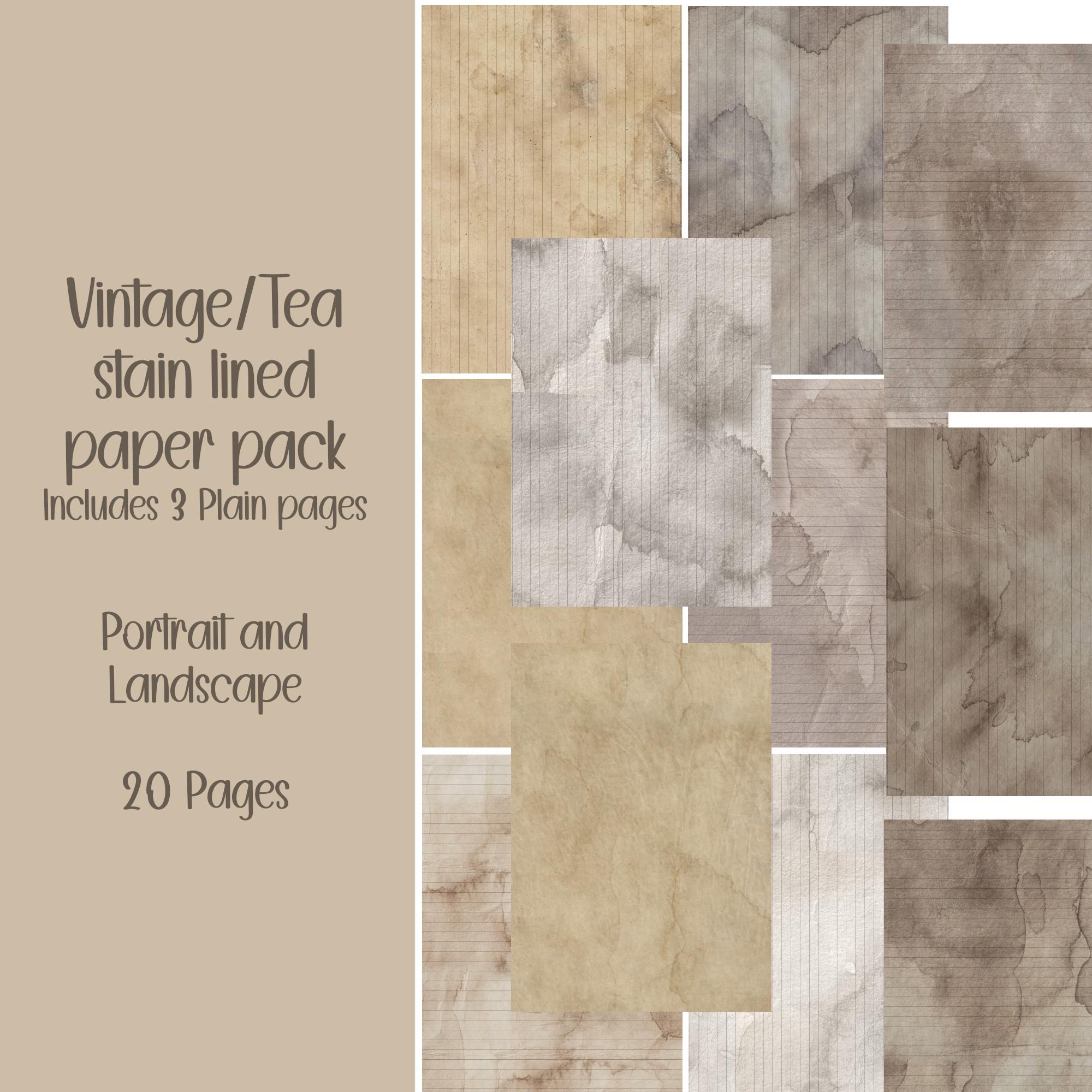 Te Stained Paper Vintage Tea Stain Lined Paper Pack Scrapbooking, Ephemera, Journal ...