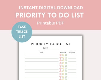 Priority To Do List Printable: Simple Task Planner (Digital Download)
