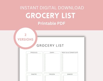 Printable Grocery List: Shopping Planner, Meal Plan (PDF Download)